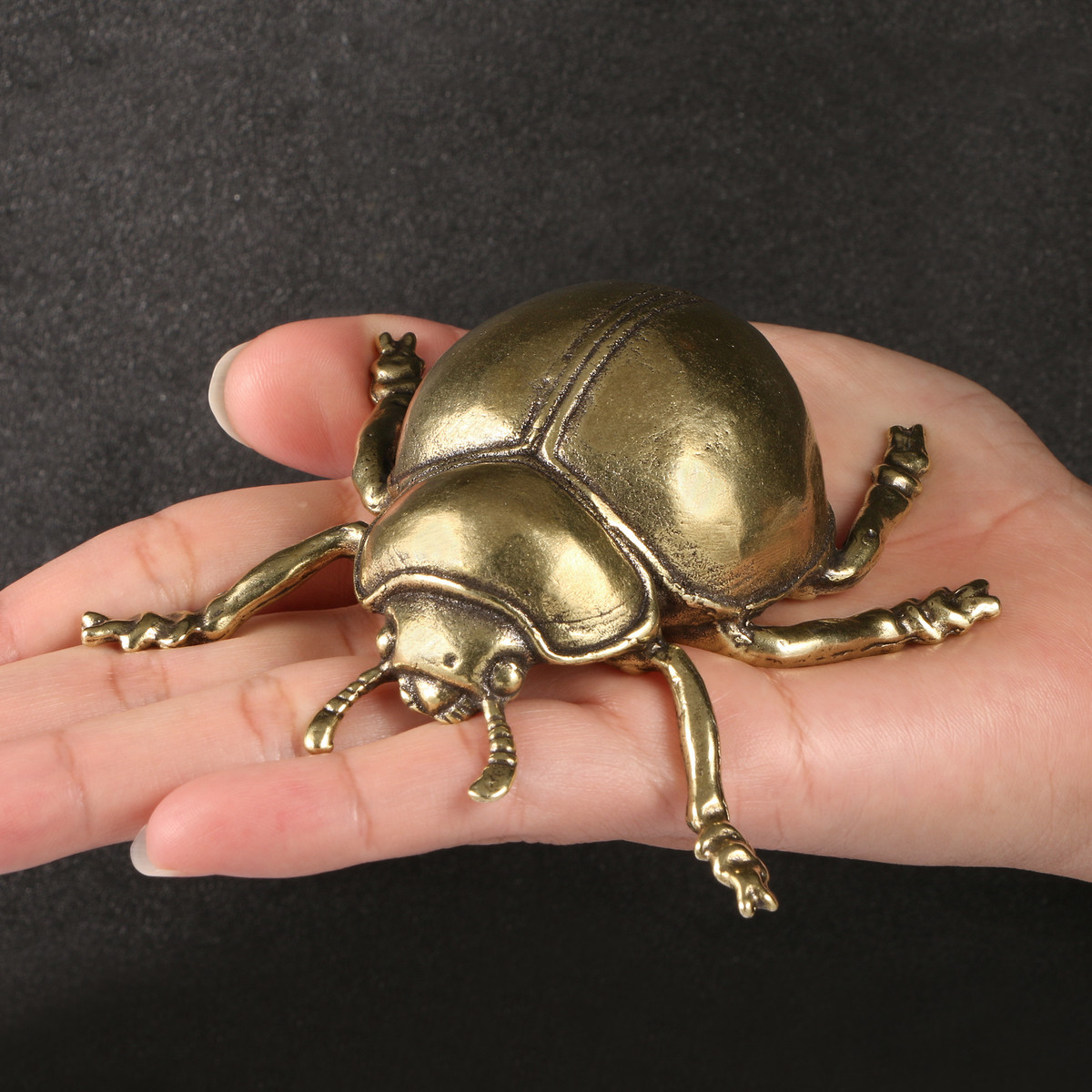 仿古玩做旧摆件甲壳虫黄铜摆件实心书房客厅办公桌茶宠古铜工艺品