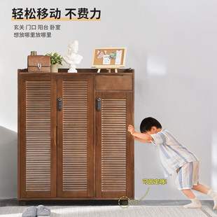 室外实木鞋柜可移动整装家用门口走廊门外柜批发楼道带轮子万向轮