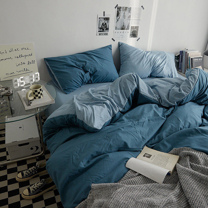 ins风简约双拼水洗棉床上四件套学生宿舍纯色床单被套床笠三件套4,床上用品,床品套件/四件套/多件套,淘宝优惠券,粉丝福利购,淘宝优惠卷