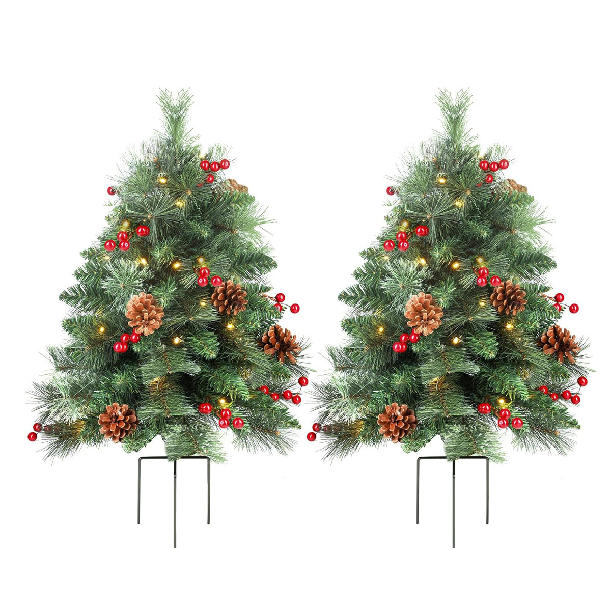 新款户外圣诞地插树发光新款松针红果圣诞庭院景观装饰