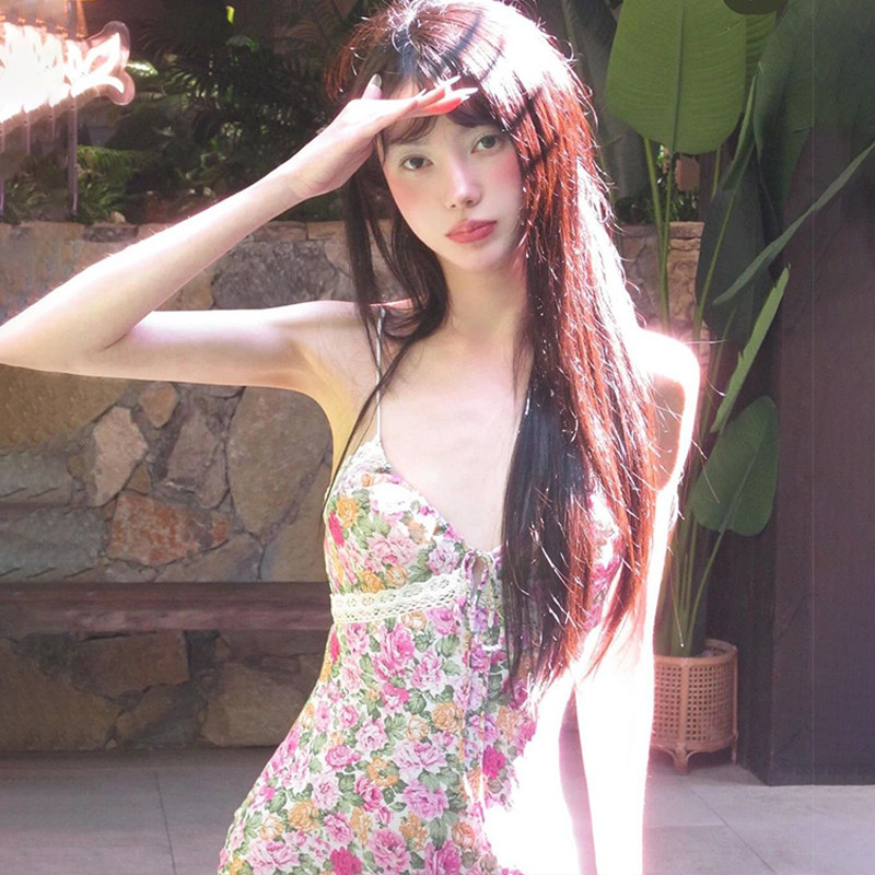 新品碎花长裙女夏季吊带裙泰国海南三亚海边度假鱼尾连衣裙显瘦沙