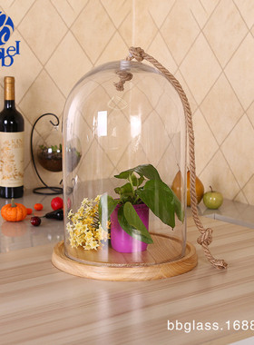 bbglass实木玻璃罩样板房带麻绳工艺品客厅装饰品家居钻孔摆件