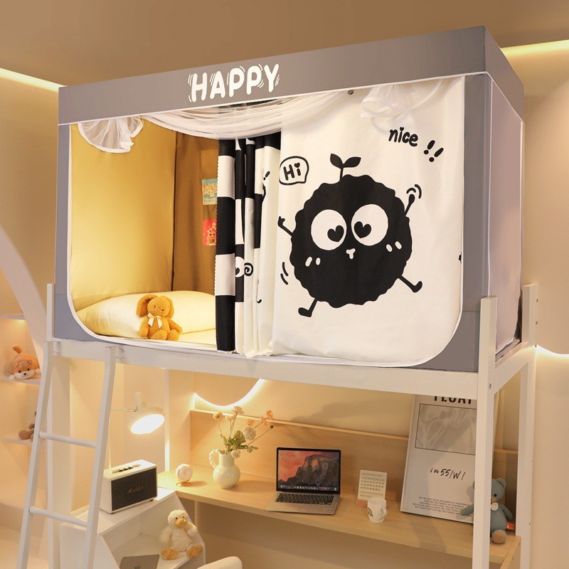 强遮光大学生学校上下铺三开门蚊帐新款防摔宿舍床帘一体式全封闭