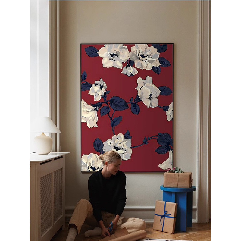 客厅艺术简约现代花朵红色玄关沙发背景墙装饰画壁画走廊过道挂画