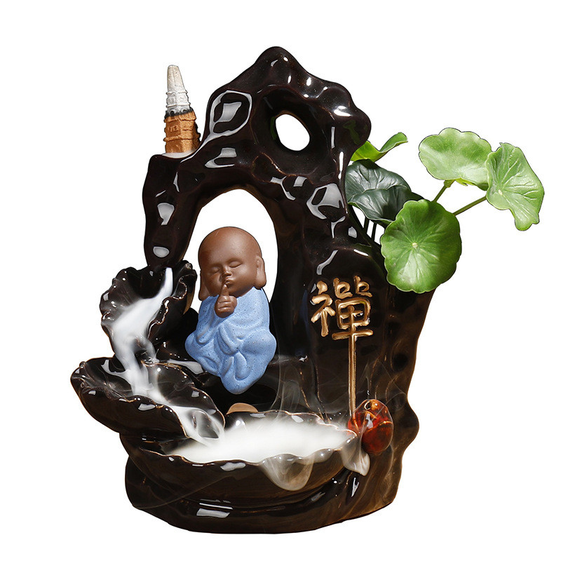回流高山流水观赏烟倒流檀香炉创意檀香陶瓷香薰炉工艺品家居摆件