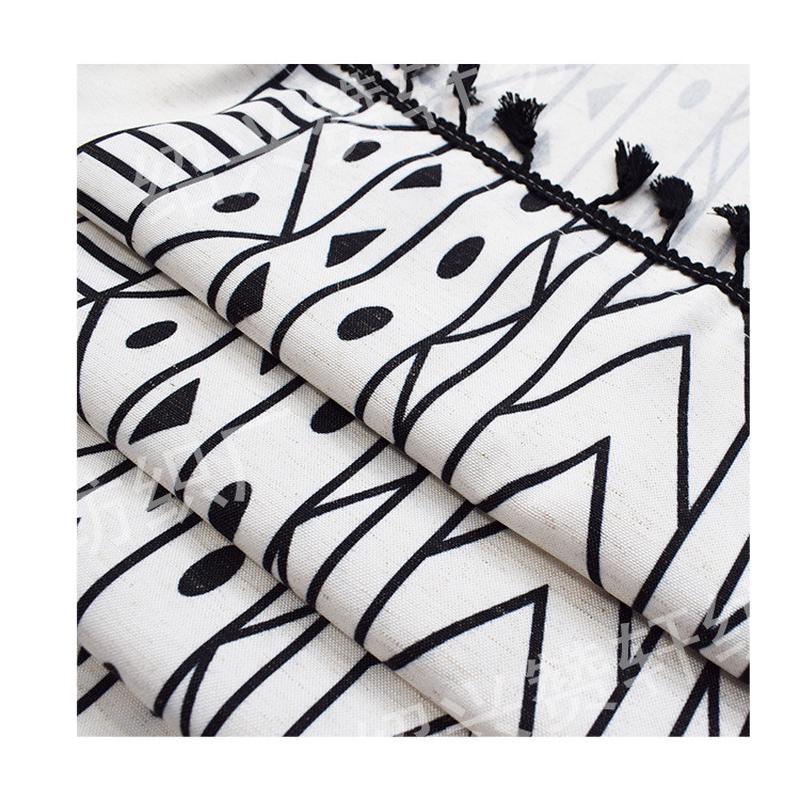 【提供图片】亚麻波西米亚乡村美式窗帘几何黑白印花流苏窗帘