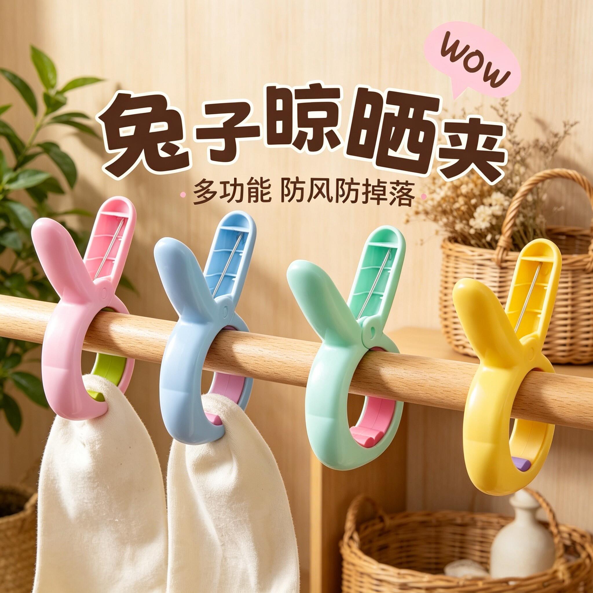 兔子晾晒夹多功能强力防风固定夹子毛巾帽子大号软胶无痕晾衣夹