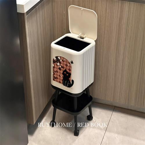 中古风垃圾桶家用客厅轻奢高档大号卫生桶高颜值ins风免弯腰纸篓