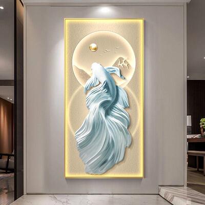 现代锦鲤玄关装饰画轻奢高级感入户画正对门挂画旺运走廊过道壁画