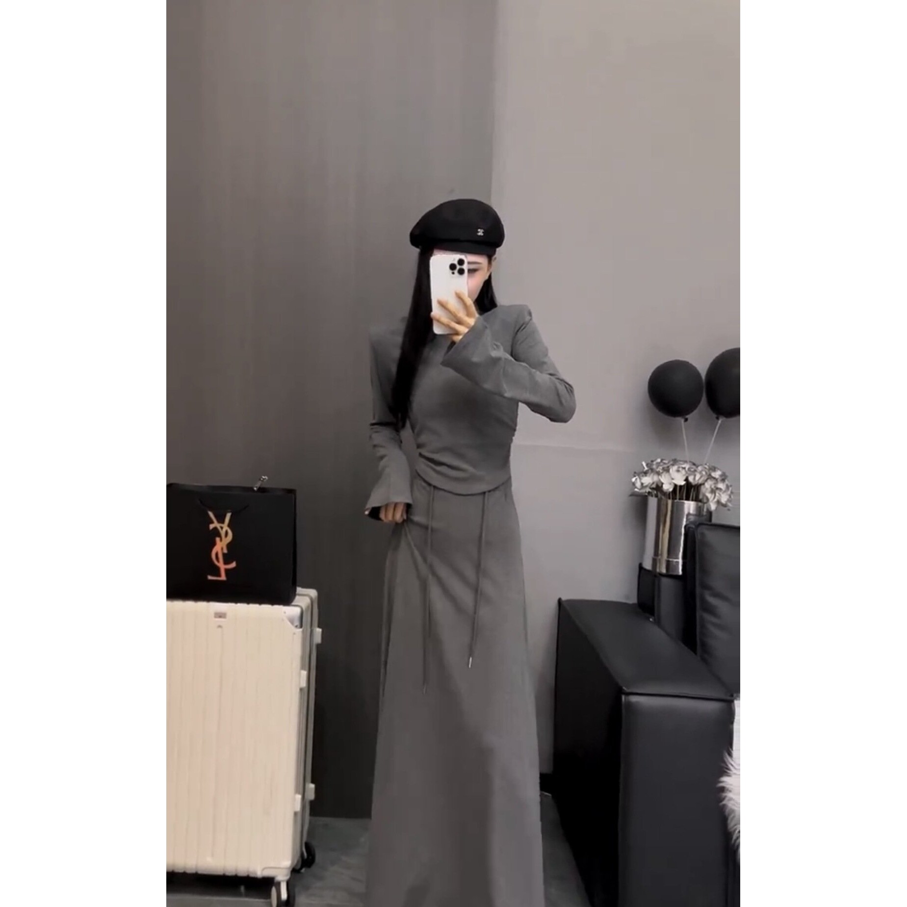 半高领长袖短款恤上衣女秋冬季休闲套装半身裙子长裙两件套女