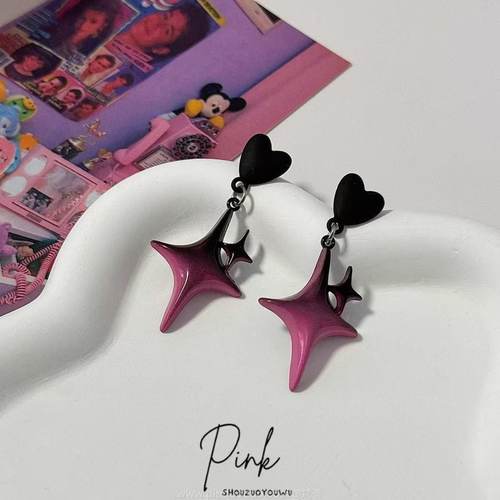《西柚氧》原创设计暗黑小众ins复古黑粉变星芒爱心辣妹耳钉耳夹
