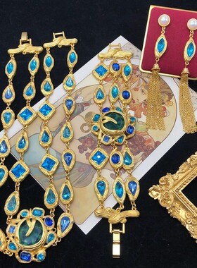 中古蓝宝石切面镀真金首饰套装