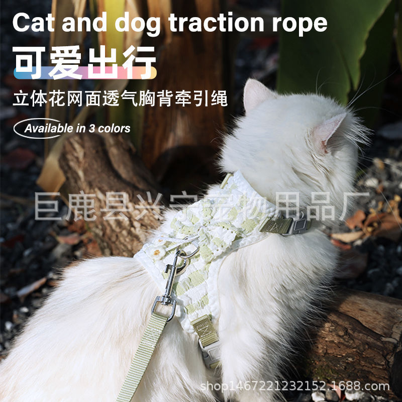 猫咪牵引绳防挣脱外出专用猫绳子宠物背带链子可调节遛猫绳布质S