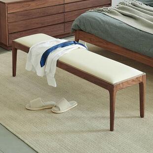 北美黑胡桃全实木长凳现代简约软包小户型床尾凳长方形条凳换鞋凳
