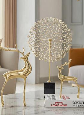 简约北欧铜鹿酒柜书柜电视柜玄关办公室装饰轻奢现代艺术金属摆件