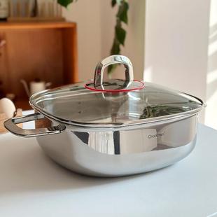 吃火锅的汤锅！1810不锈钢三层复合钢煎锅双耳锅燃气电磁炉多用锅