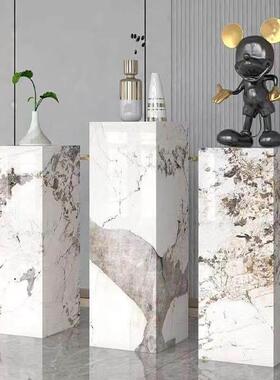 岩板花架定制别墅会所客厅沙发电视柜旁边创意落地摆件底座装饰品