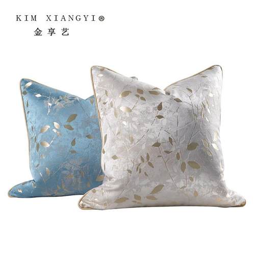法式轻奢提花抱枕高端靠垫乡村客厅沙发样板房靠包蓝白黄色方枕套