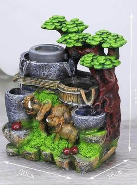 创意风水摆件小喷泉桌面招财水车风水轮加湿器流水景观家居装饰品