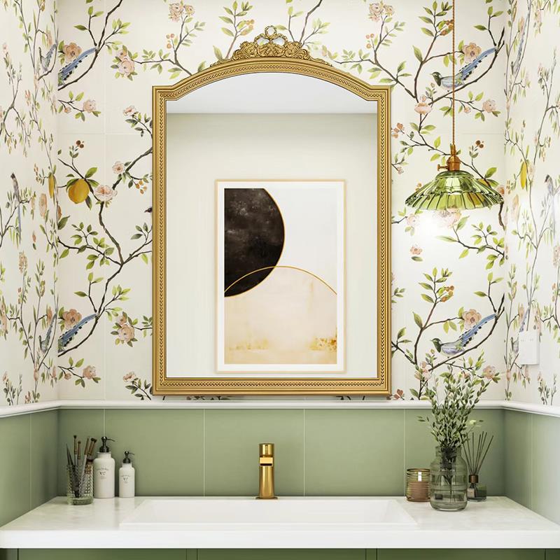 欧式复古轻奢梳妆镜酒店智能浴室镜led化妆镜宫廷风雕花异形镜子