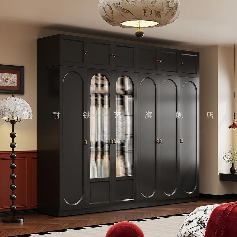 新款法式覆古风衣柜家用卧室现代简约钢制储物收纳柜组合大衣橱
