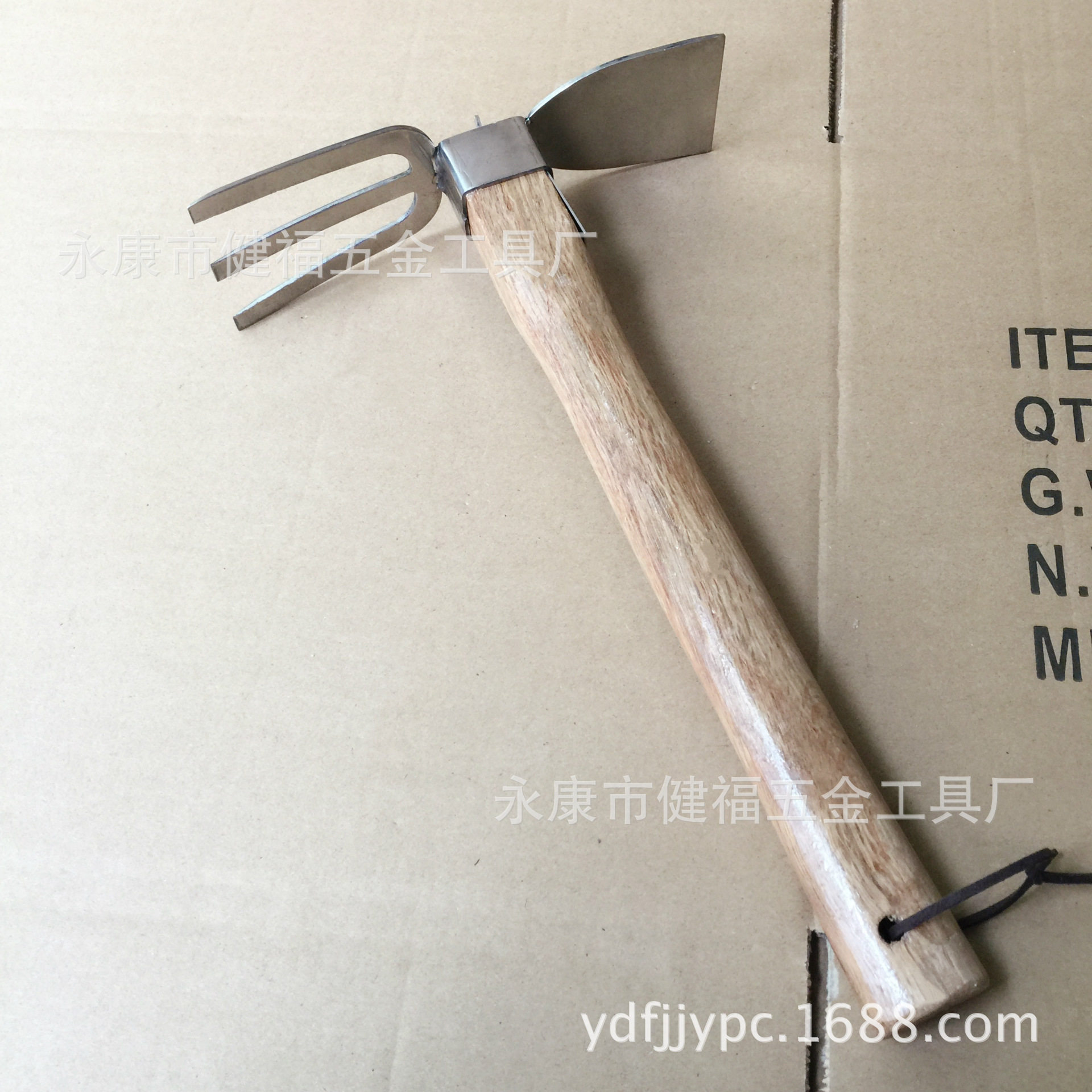 锄头小不锈钢短木柄种花种菜 加厚两用锄带叉 园艺园林永康市五金图片