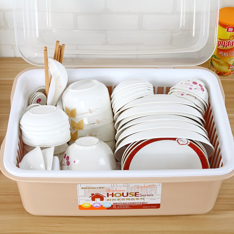 塑料碗柜家用餐具盒翻盖洗碗池厨房碗碟沥水架收纳箱碗架包邮