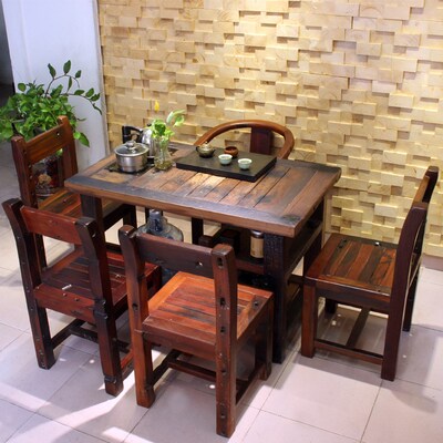老船木茶桌椅小茶几实木功夫茶台办公室会客桌花园阳台桌茶座厂家