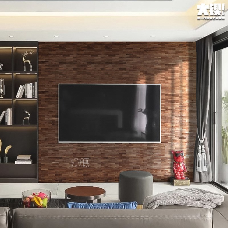 黑胡桃木原木实木马赛克木条轻奢高档背景墙前台客厅玄关隔断装饰