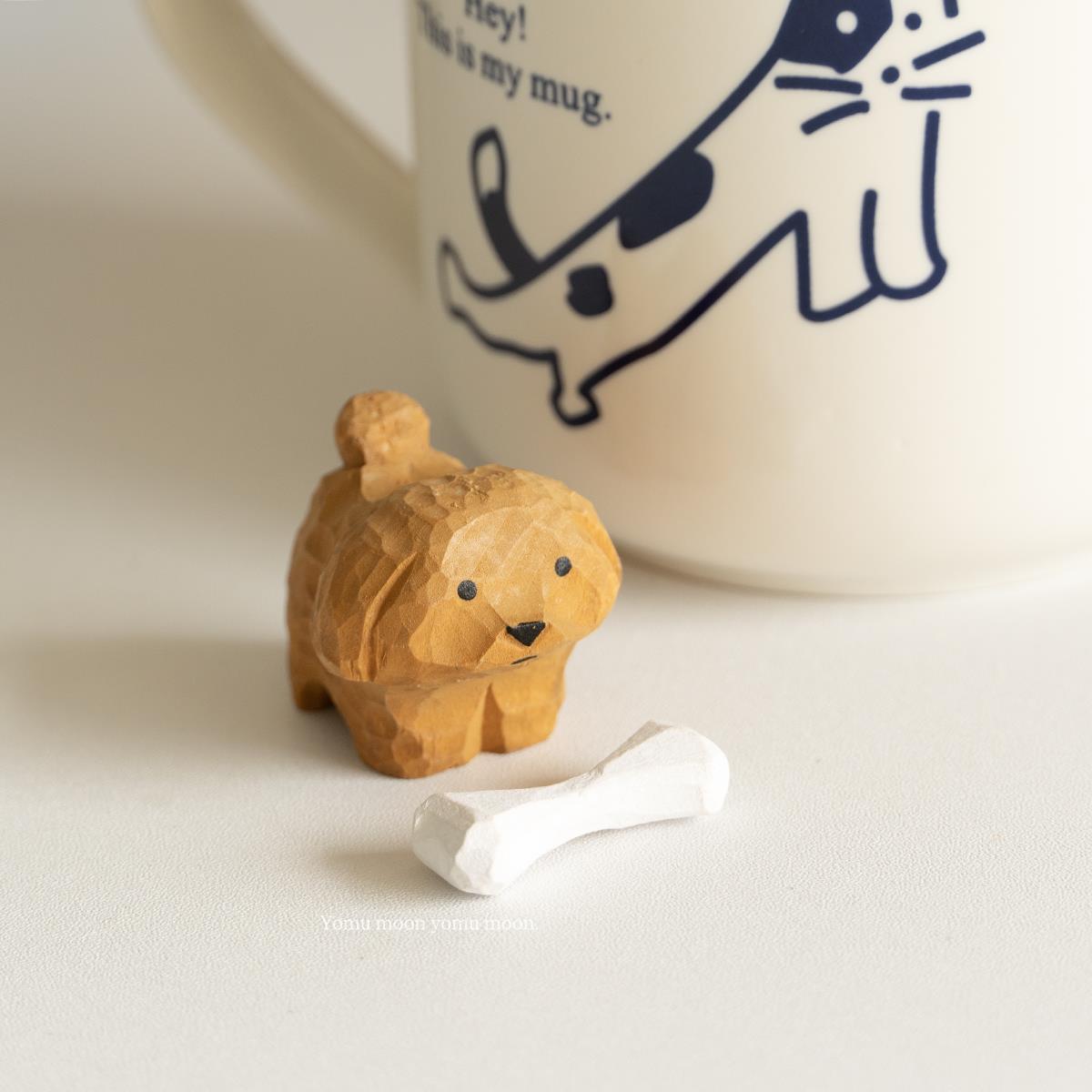 小狗和它的小骨头 创意木雕摆件可爱桌面装饰品生日朋友礼物礼品