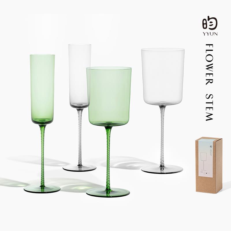 YYUN/昀 手工玻璃笛型香槟杯高脚红酒杯礼盒水晶葡萄酒杯家用覆古