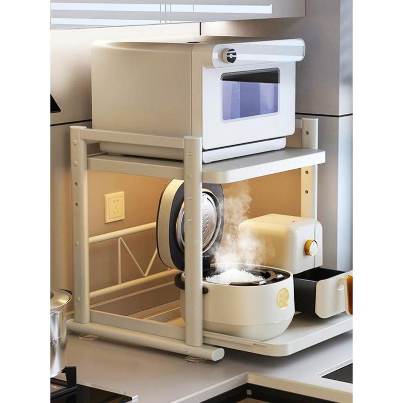 可抽拉电饭煲置物架厨房微波炉支架台面多功能锅烤箱收纳架子