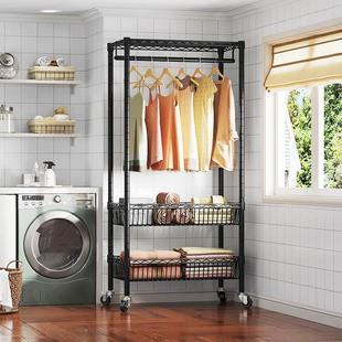 新款卧室衣服储物架网红女生房间学生宿舍挂衣服的架子带网篮衣橱