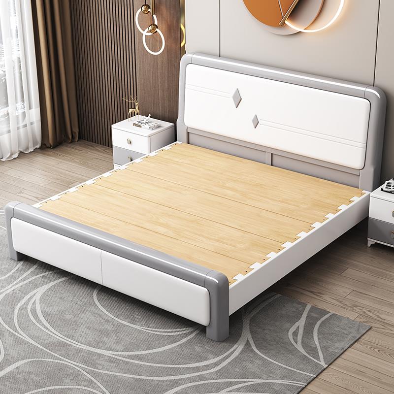 实木床现代简约白色1.8米单双人家用主卧小户型1.5米储物主卧婚床