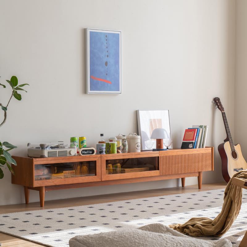 实木电视柜茶几组合现代简约客厅边柜小户型家用储物置物柜樱桃木