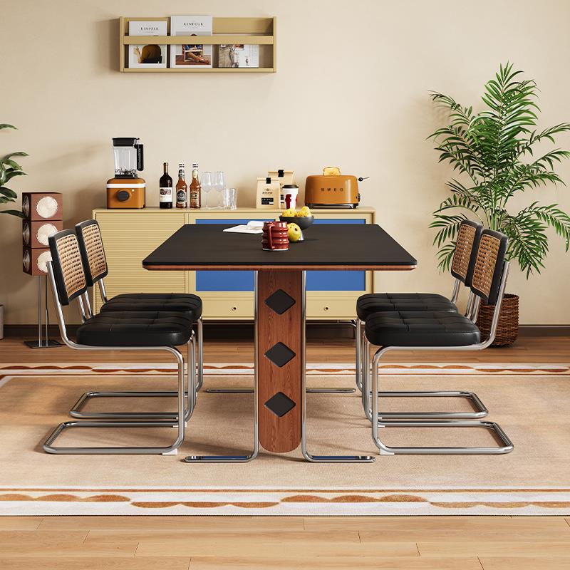包豪斯岩板餐桌岛台家用小户型现代简约长方形设计师款餐桌椅组合