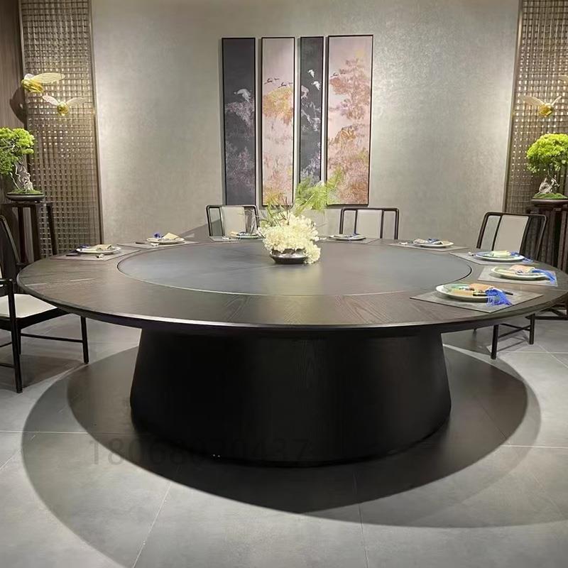 酒店电动大圆桌15人20人餐桌饭店自动转盘圆桌火锅桌电磁炉餐桌椅