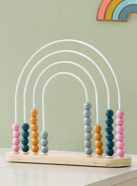 算珠架摆件样板间儿童房家居饰品软装卧室创意木质书房桌面装饰品