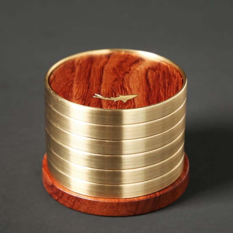 远舍花梨木铜制杯垫杯托禅意黑檀木隔热店圆形实木茶道功夫茶杯托