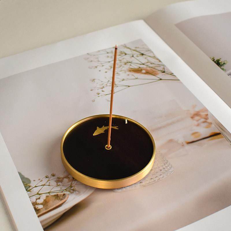 厚院【铜予檀木】小众居家线香炉黄铜香插手工锦鲤香盘黑檀木香座,餐饮具,茶道/香炉,淘宝优惠券,粉丝福利购,淘宝优惠卷