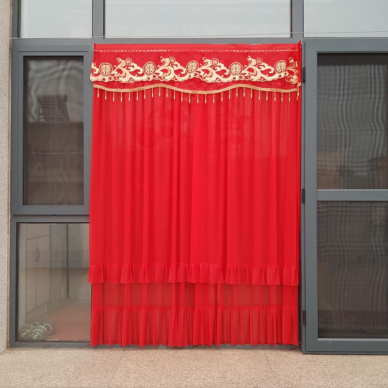 结婚红色长门帘囍字双层蕾丝红门帘农村外门卧室客厅粘贴帘子窗帘