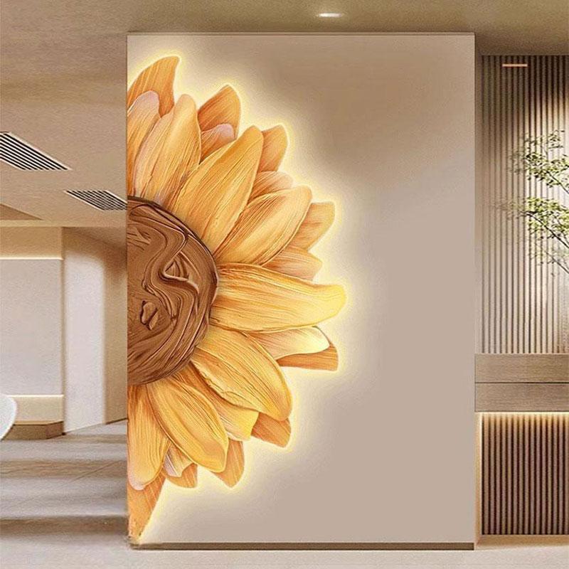 向日葵过道玄关拐角墙面装饰画LED带灯入户门正对墙转角客厅壁灯