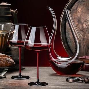 家用高脚勃艮第大号红杆高档奢华醒酒器酒具 黑领结水晶红酒杯套装