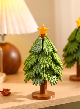 圣诞树隔热垫餐桌高级感摆件创意仿真树实木防烫锅垫折叠杯垫碗垫
