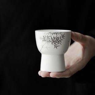 仿古手绘竹子品茗杯功夫茶具大容量家用单个主人杯陶瓷高足杯