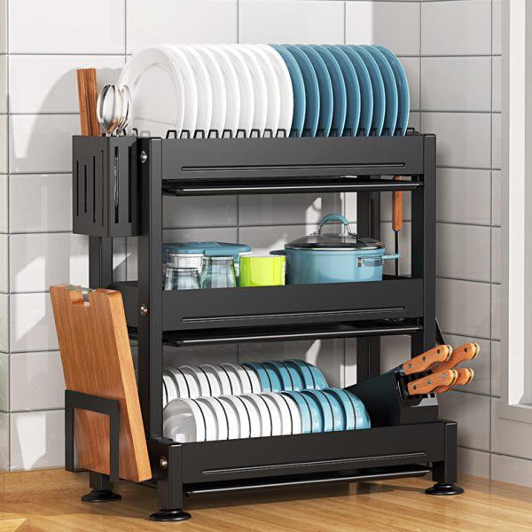 碗碟收纳架碗筷收纳盒晾放碗盘沥水碗架碗柜三层台面厨房置物架