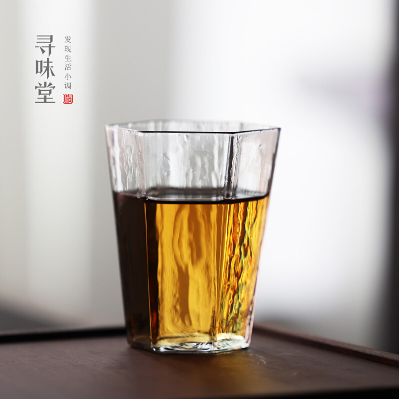 优质水波纹玻璃六角杯｜茶杯水杯果汁杯家用锤纹玻璃杯子杯具茶具