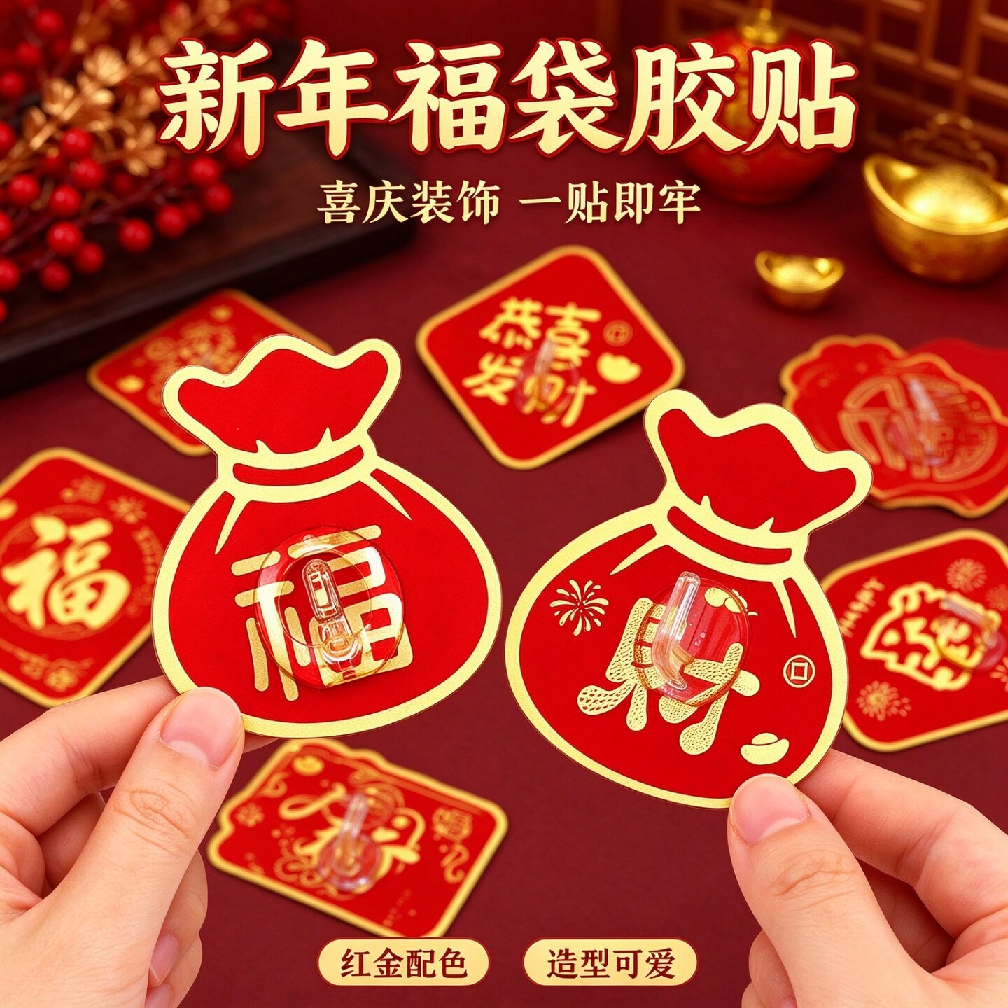 春节喜庆福字免打孔承重粘钩