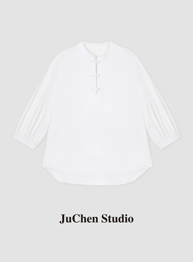 “重塑中式新美学“春夏防晒小立领盘扣白色衬衫 SS011924