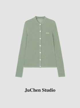 早春新款高定M1U系浅绿色羊毛弹力显瘦圆领针织开衫女 FWB3408-65